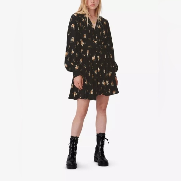 Maje Rasmus Floral Print Skater Long Sleeve Mini Dress Sz:34/US XS - Picture 15 of 15